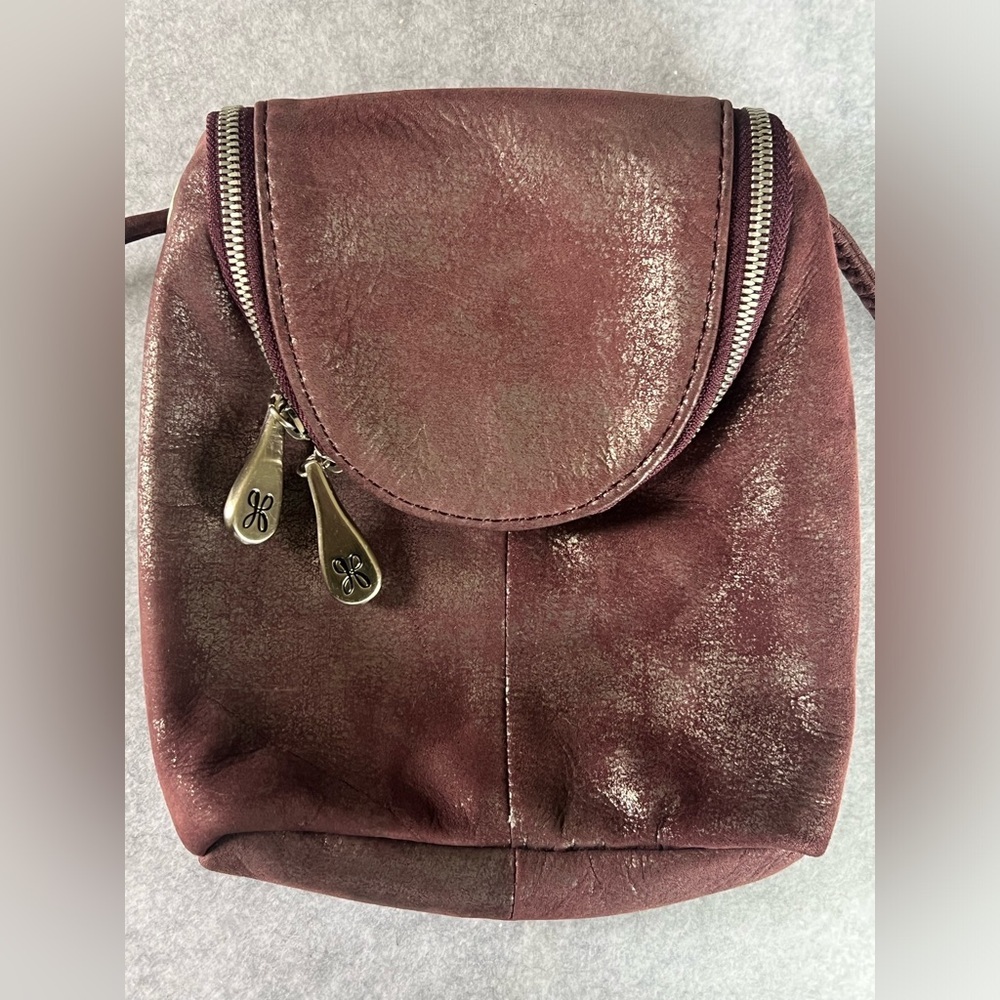 HOBO Burgundy Leather Crossbody with Brushed Gold Zippers